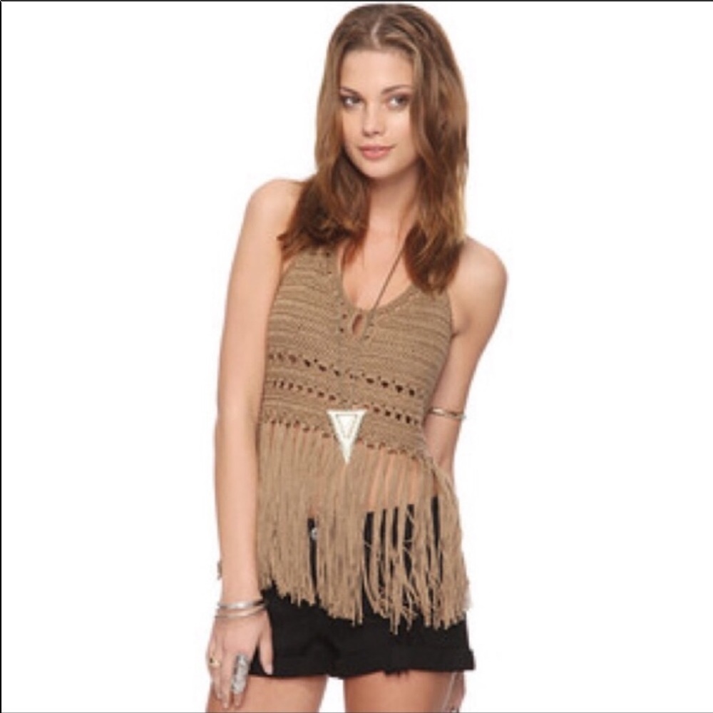 F21 crochet tan top